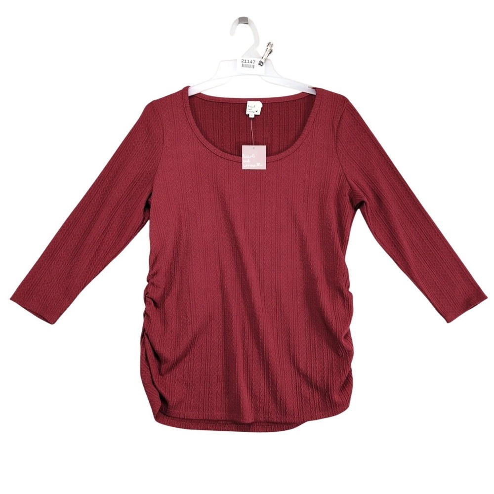 Heart & Arrow Textured Ruched Side Top Women's XL Scoop Neck Flowy Rust Red